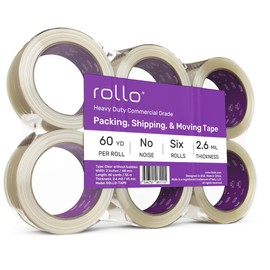 Rollo - No Noise! Packing Tape - 60 Yards Per Roll (6 Refill Rolls) - 2 Inch Wide Strong 2.6mil, Heavy Duty Sealing Adhesive Industrial Tape for Packaging, Shipping, Moving, Storage, No Bubbles, Clear