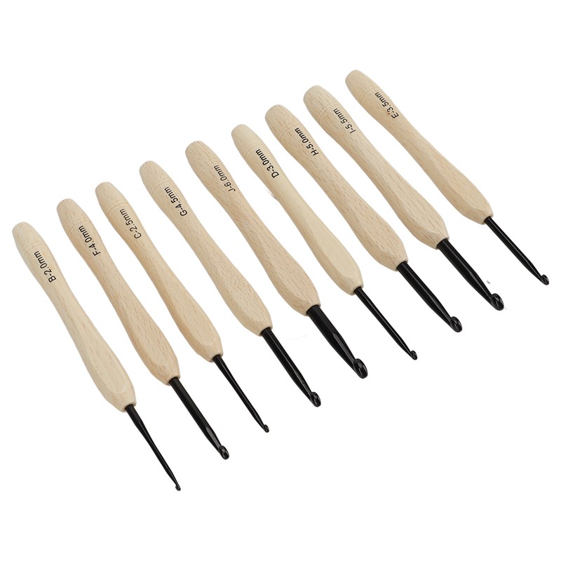9PCS Crochet Hooks DIY Handcraft Ergonomic Crochet Needle with Wooden
