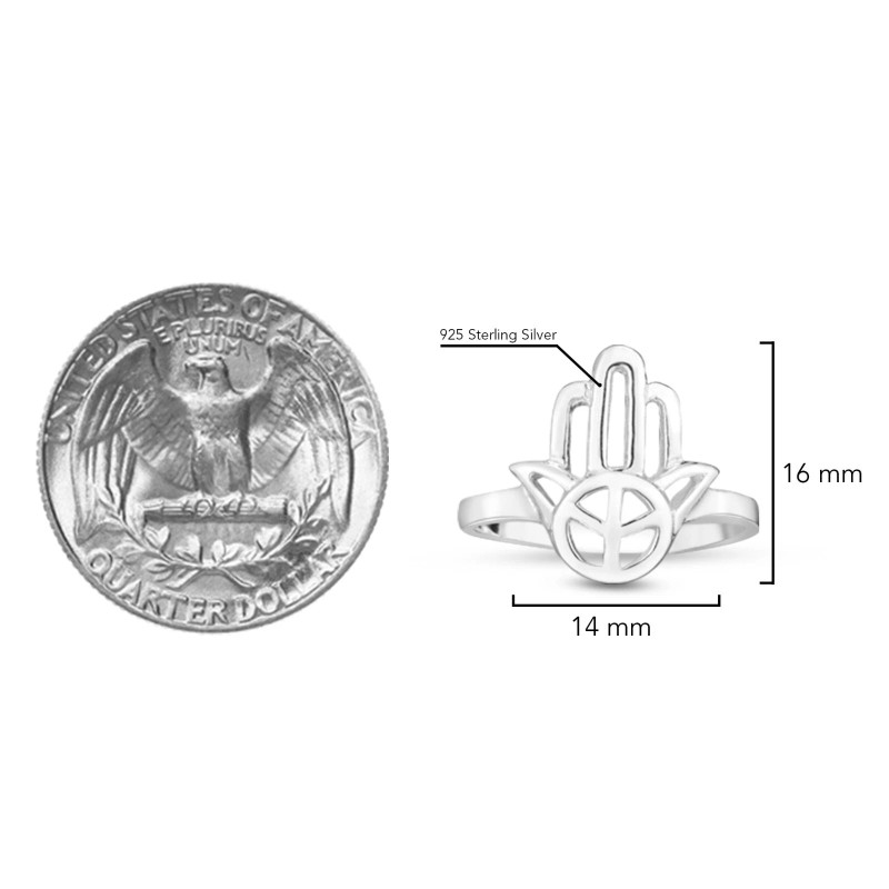 AeraVida Hamsa with Peace Sign Sterling Silver Peaceful Hamsa Ring-8