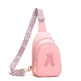 I IHAYNER Girls Sling Bag Fanny Pack Crossbody Bags with Initial Letter for Teen Girls Gift Trendy Stuff Chest Bag for Travel （Pink-A）