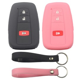 kcpros - Funda protectora de silicona de goma con 3 botones para llavero, sin llave, compatible con Toyota Prius RAV4 Highlander Corolla C-HR 2019 2020, color negro y rosa