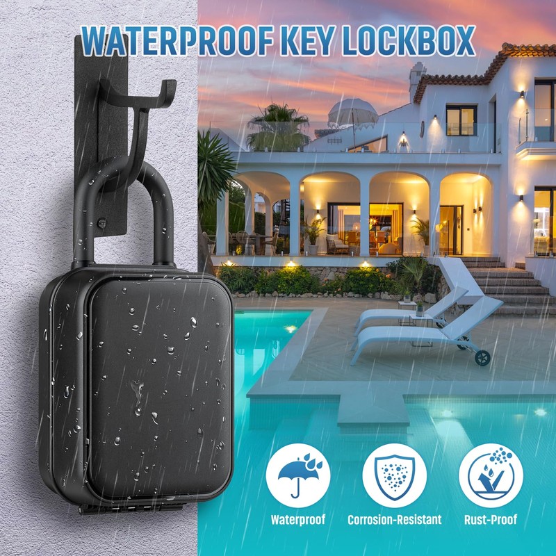 TEUEN Portable Key Lock Box, Waterproof Sturdy Lock Box for
