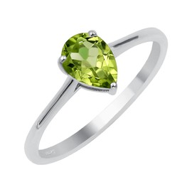 TISHAVI Minimalist Garnet Amethyst Citrine Peridot Blue Topaz 925 Sterling Silver Rings for Women - Sterling Silver Light Weight Pear Drop Shape Rings - Gifts for Her, Sterling Silver Peridot, Peridot