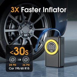 Tire Inflator Portable Air Compressor - 5X Faster 150 PSI Cordless Air Pump for Car Tires with Digital Pressure Gauge & Auto Shutoff, Emergency LED Light for Motorcycle/Bike/Ball