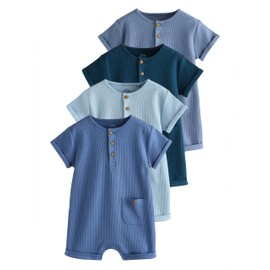 NEXT Baby 4 Pack Jersey Rompers, blue, 12 - 18 months
