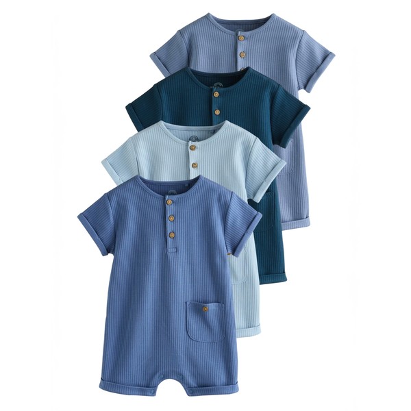 NEXT Baby 4 Pack Jersey Rompers, blue, 12 - 18