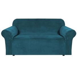 H.VERSAILTEX Stretch Velvet Loveseat Covers for 2 Cushion Couch Covers for Living Room Sofa Covers Slipcovers with Non Slip Straps Bottom, Ultra Thick Comfy Velour (Width 58"-72", Deep Teal)