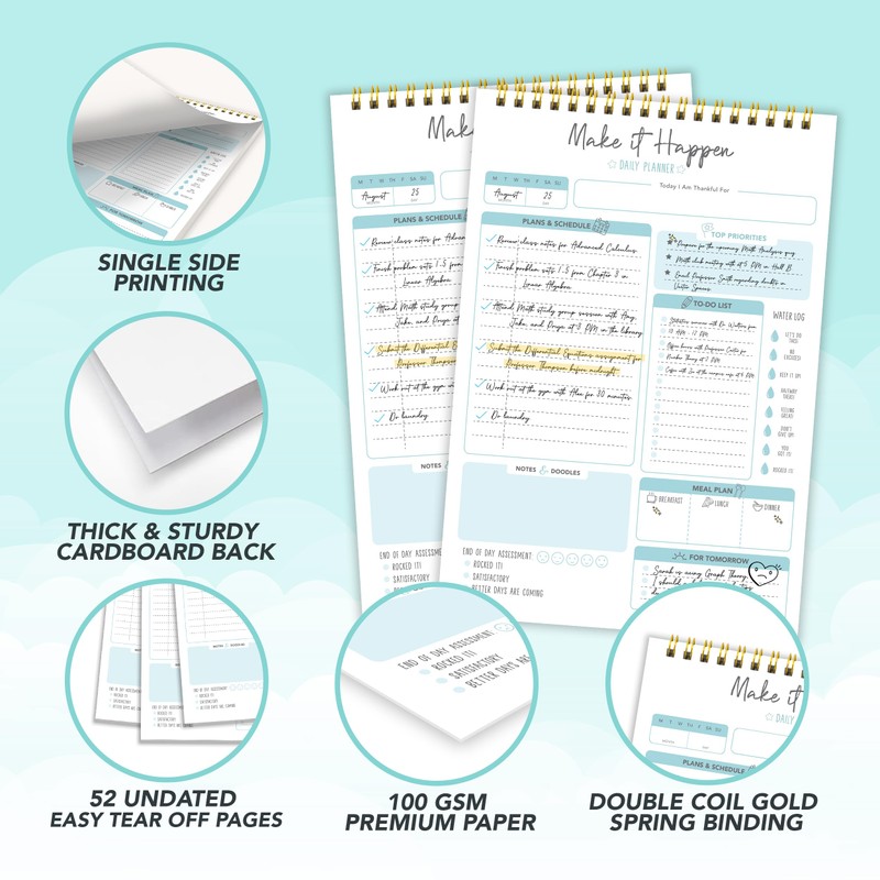 Decorably 52 Sheets Blue Undated Make It Happen Notepad -