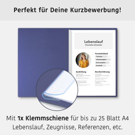 2-Piece Application Folders Blue with 1 Spine Rail in Finest Leather Structure High-Quality Embossing "BEWERBUNG" Pack of 6