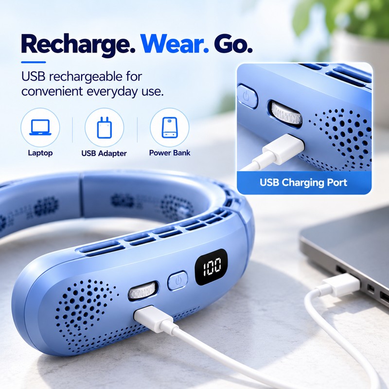 Wearable Neck Fan for Hands-Free Cooling – 8000mAh Rechargeable Design