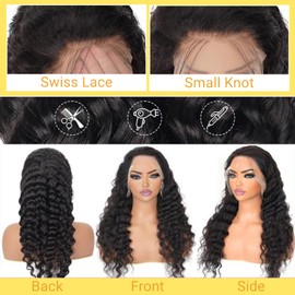 SupWig Deep Wave Human Hair Wig, 13x4 HD Lace Front Wig, Raw Human Hair, Pre-Plucked Hairline, 200 Density, Soft, Glueless, Natural Color For Women 28 Inch