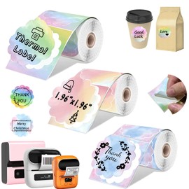 3 Rolls Flower Thermal Labels Gradient Colorful Sticker for Phomemo M110 M220 M221 M120 M200 Label Maker Printer,1.96x1.96in Waterproof Labels Paper for Address,DIY,Design,Price,Thanks