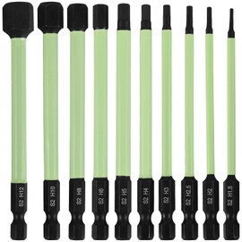 CRNXOMP 10Pcs 1/4inch Hex Head Allen Wrench Drill Bit Set S2 Alloy Steel Magnetic Tip Hex Key Drill Bit Set 3.94inch Length Metric Professional Hex Screwdriver Bit Kit for Nuts Bolts(green)