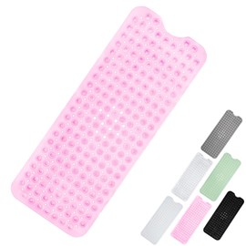 Shower Bath Mat 100x40cm,Extra Long Shower Mat Anti Mould Bath Mats Pink,Non Slip Bath Mat for Tub,Shower Mats with Suction Cups,Drain Holes,Machine Washable Bathroom Bathtub for Kids,Elderly