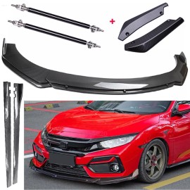 Unbranded Carbon Fiber Front Bumper Rear Splitter Spoiler Side Skirt For Honda Civic Hat
