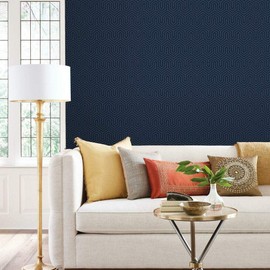 York Wallcoverings GE3715 Ashford Geometrics Labyrinth Wallpaper, Blue Pearl/Navy Blue