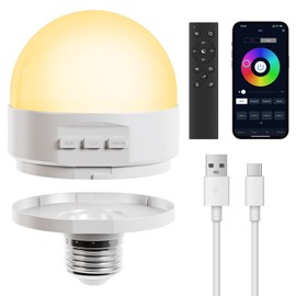 MXhme E26 2.4Ghz Rechargeable Light Bulb with Remote Control,Battery Operated Light Bulb for Sconces and Lamps, E26 Detachable Charging for Non-Hardwired Fixture,Dimmable 3000K-6500K RGBWW,1Pack