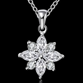 Goldenchen 925 Sterling Silver Plated Cubic Zirconia Snow Lotus Pendant Necklace, Chain Length 18 Inch