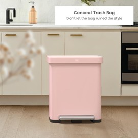 Home Zone Living 13 Gallon Stainless Steel Kitchen Trash Can with Slow Closing Lid and Wide Opening, Virtuoso Collection, Pink