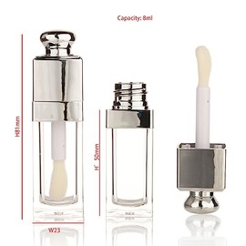 COSIDEA 18 tubos vacíos de 8 ml, cuadrados transparentes para brillo de labios plateados, con varita de pie de doe grande, para botellas de tinte de aceite de labios