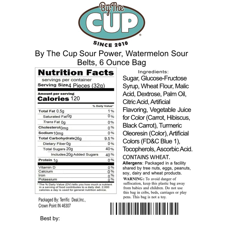 By The Cup Sour Power, Watermelon Sour Belts, 6 Ounce