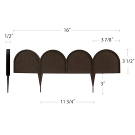 Evelyne Garden Border Edging in Half Round (Semicircle) Arched Design - 15pcs Brown Yard Landscaping Fence Liner Lawn Edge Barrier - 20ft. Kit of Decorative Lawn Landscape Panels Elements