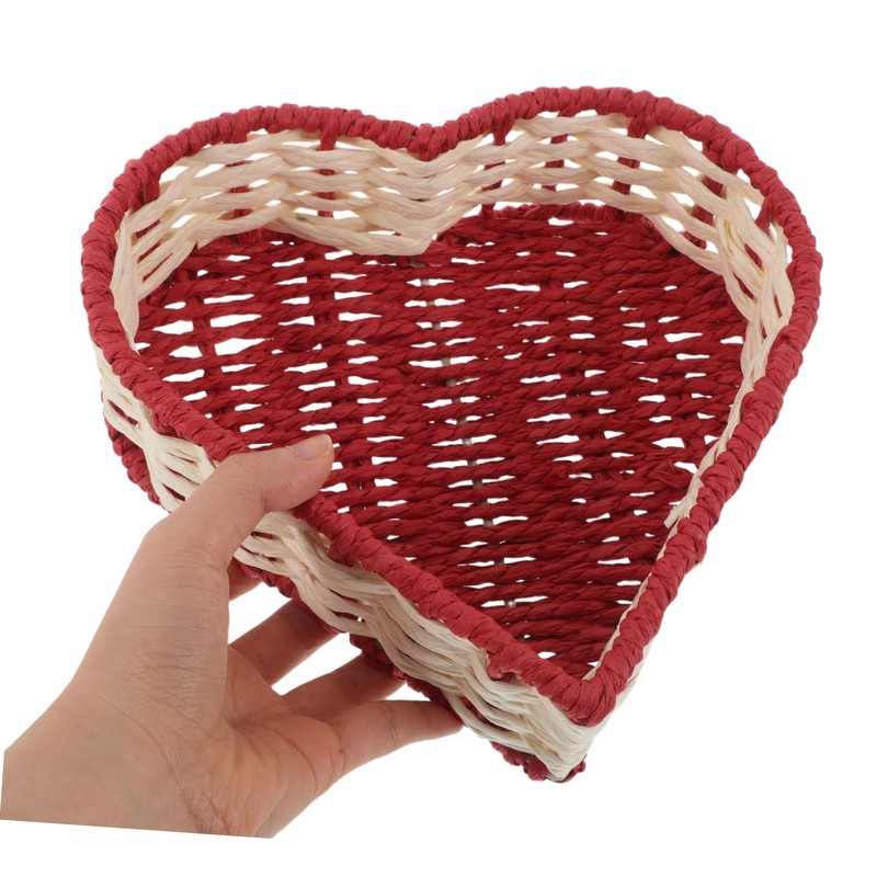 SHOWERORO Valentine's Day Heart Basket Handmade Woven Storage Basket Imitation