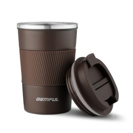 GEMFUL 13 oz Coffee Mugs Leak Proof Stainless Steel Travel Tumblers Insulated Coffee Cup Reusable Double Walled Vacuum Tasse a Cafe for Hot Drink Screw Top Office Car Coffee Lover Brown