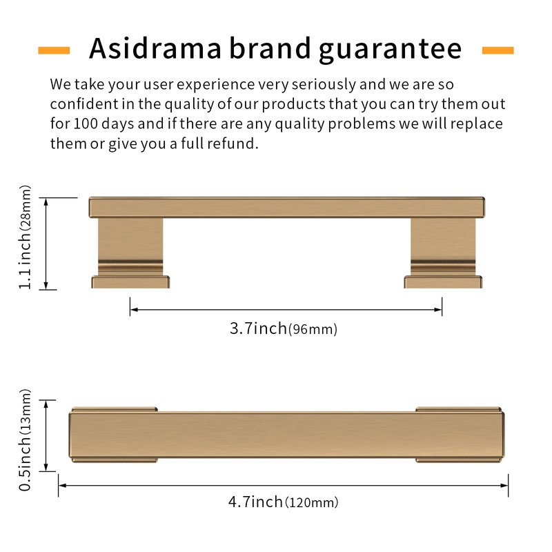 Asidrama 6 Pack 3.75 Inch(96mm) Champagne Bronze Kitchen Cabinet Handles,