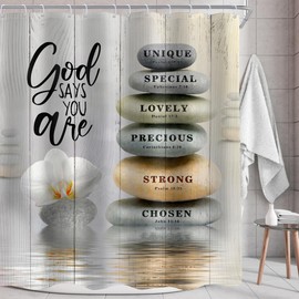AMBZEK Zen Bible Verse Shower Curtain 72Wx78L Inch Long Scripture Spa Stone Christian Massage Meditation Asian Lotus Artwork Cloth Fabric Waterproof Polyester Bathroom Decor Set with 12 Pack Hook