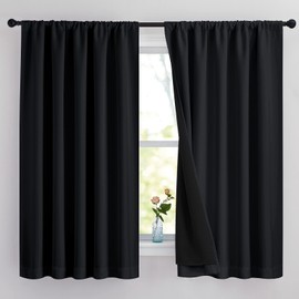 NICETOWN Complete 100% Blackout Curtains, Thermal Insulated & Energy Efficiency Window Draperies with Black Liner, Noise Reducing Drapes for Kids (Black, 62 inches W by 63 inches L, Double Panels)