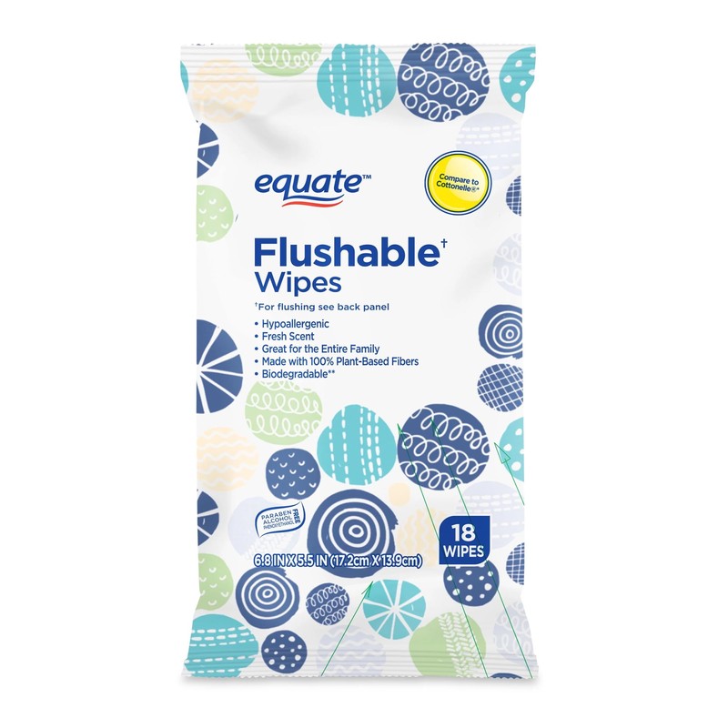 Equate Flushable Wipes 18 Count Pack of 3