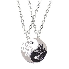 Wolf Yin Yang Necklace for Women Men Matching Black White Disc Tai Chi Necklace Girls Friendship BFF Necklace Jewelry 2Pcs Set, estrás
