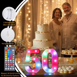 Light Up Numbers, 50th Birthday Decoration for Woman Man, 34 Colors Marquee Numbers 50 Sign Color Changing for Party Backdrop 50th Wedding Anniversary Decor, Number 50