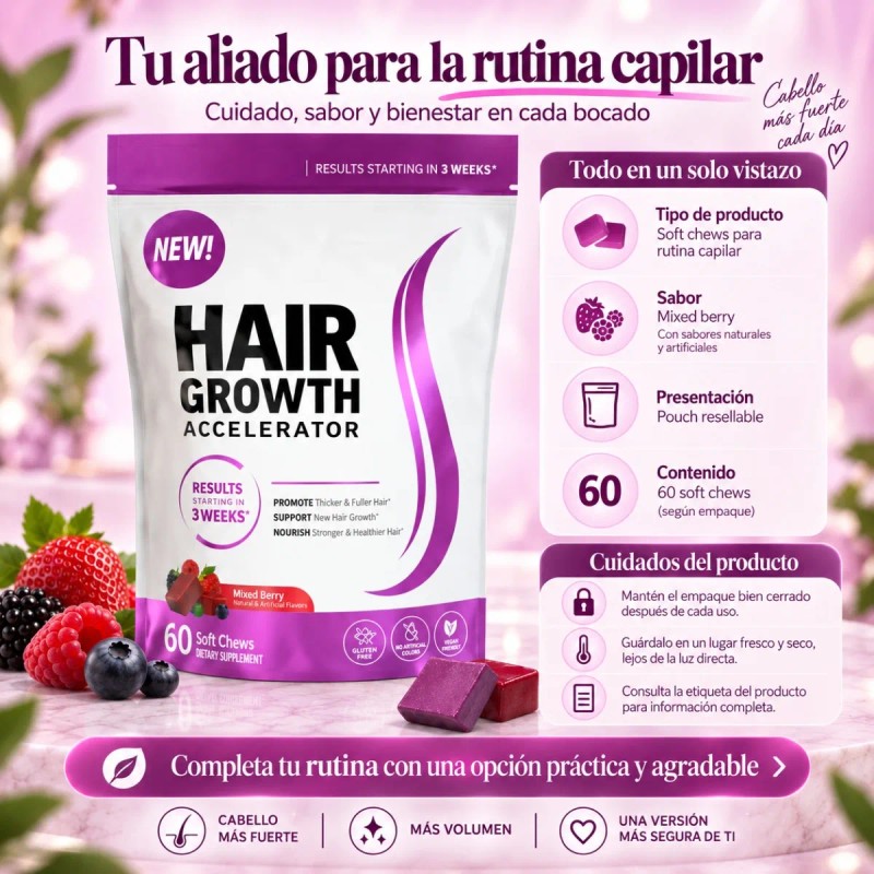 Hair Growth Accelerator Frutos Rojos 60 Masticables