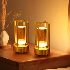 2 Pack Crystal Lantern lamp with Touch Dimming, Rechargeable LED Table Lamp, 3-Color Adjustable Brightness, 3200mAh Battery Powered Desk Light for Bedroom, Restaurant, Outdoor