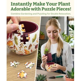 PieceRelax 3D Puzzle Planter 80 Pieces - Flower Pot - Dancing Leaves in Fall, Home Decor Flower Pots for Indoor Cactus, Succulents Pots [K1108]