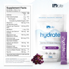 IDLife Hydrate - (Grape) Your Ultimate Solution Instant Hydration Packets for Vital Nutrients with Essential Electrolytes, Antioxidants, MCTs, Vitamins and Minerals – 15 Sticks per Bag