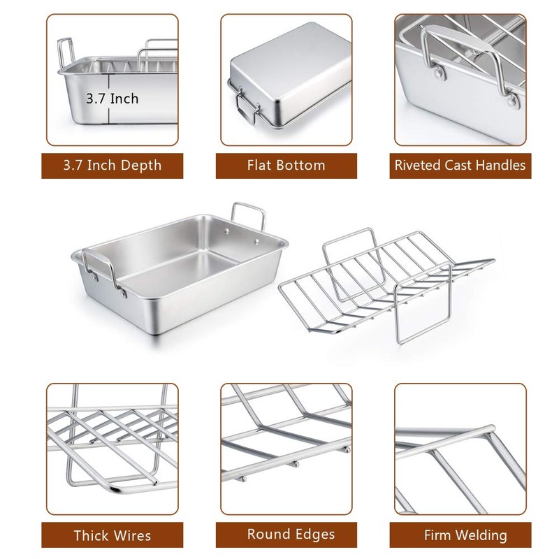 P&P CHEF 14" Roaster Roasting Pan with Baking Rack and