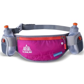 AONIJIE Men Women Sports Hydration Belt with 2 Pieces Water Bottles Waist Bag Suitable for Adjustable and Stable Waist Pack, pink