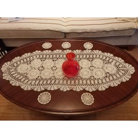 Damanni Oval Cotton Handmade Crochet Lace Table Runner Doilies Dresser Scarf,15 Inch by 35 Inch，Beige