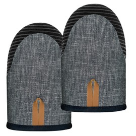 Mini Oven Mitts 1 Pair, Silicone Short Oven Mitts Heat Resistant up to 500°F, Non-Slip Grip Surfaces and Hanging Loop Gloves for Kitchen Cooking Baking Barbecue (Black)