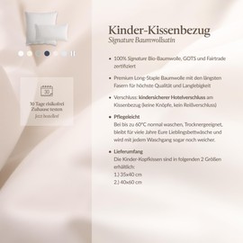 bo&button® Children's Cushion Cover, Mako Satin, 100% GOTS Organic Cotton Cushion Cover, Super High Quality, Cuddly Soft, Fairtrade, Toddler Pillowcase for Boys and Girls, 40 x 60 cm, Soft Blue, Light