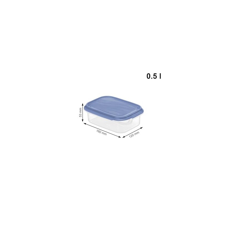 Rotho 0.5 Litre Rectangular Container, Blue Lid, Clear, 0.5 Litre