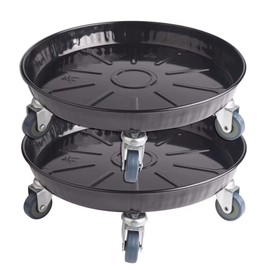 ARTLINE Round Plant Stand with Lockable Wheels, Heavy Duty for Indoor Outdoor, Large Rolling Dolly Planter Caddy on Casters to Carry Potted Flower Pot, Round Metal Tray NO Holes, Black