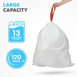 Simpli-Magic Drawstring Tall Trash Bags, 13 Gallon Custom Made with Premium Materials (120 Pack)