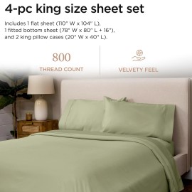 Threadmill Luxury 800 Thread Count King 100% Cotton Sheets - Sage Green Satee...