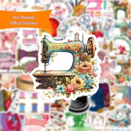 Sewing Machine Stickers, 70pcs Cartoon Graffiti Sewing Stickers Cute Vinyl Waterproof Tailor Themed Decals for Kids Girls Aesthetic Water Bottles Laptop Luggage DIY Decoration