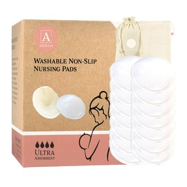 Azollia Non-Slip Nursing Pads, 14 Washable Organic Cotton Leakproof Breast Pads, Reusable, Soft, Absorbent, Dry and Eco-Friendly Breastfeeding Essentials