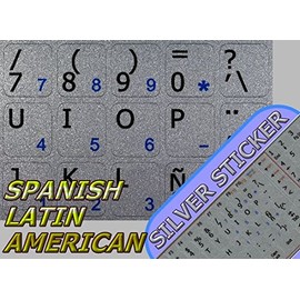 Spanish Latin American Notebook Non-Transparent Keyboard Labels Layout Black, White OR Silver Background (Silver Background)